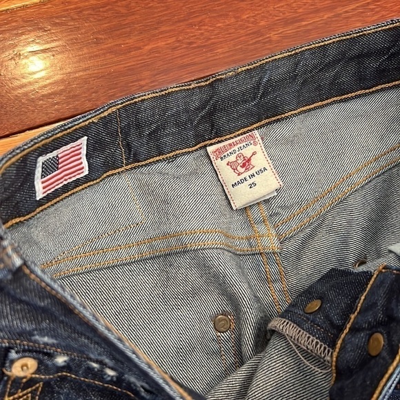 🌸 True Religion Avery Distressed Button Fly Jeans Size 25/35 Long USA - Picture 4 of 12